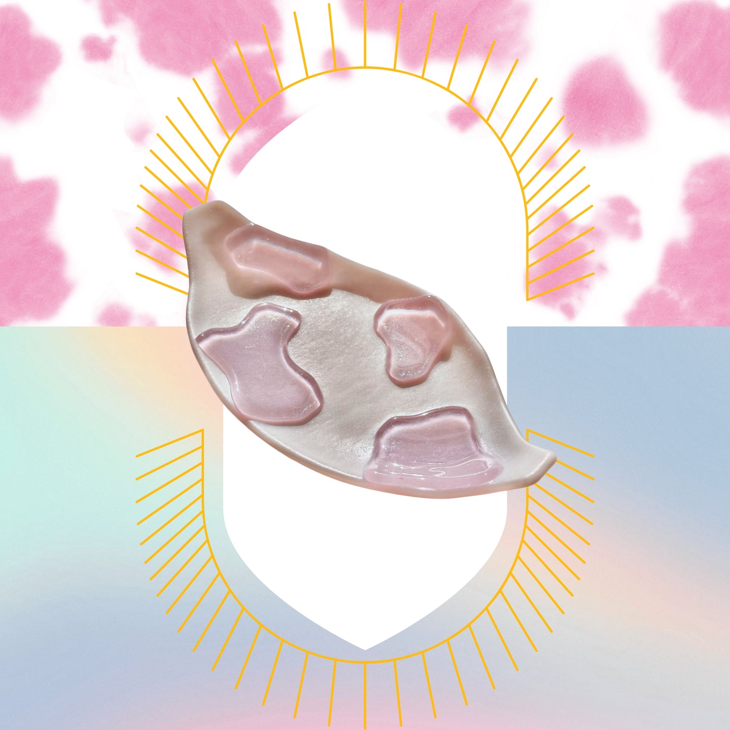 Pink & White Iridescent Oval Cow Dish- #2