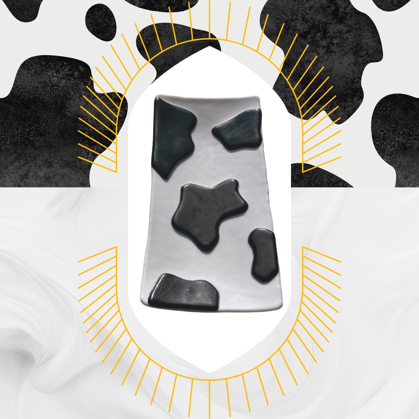 Black & White Long Rectangle Cow Dish