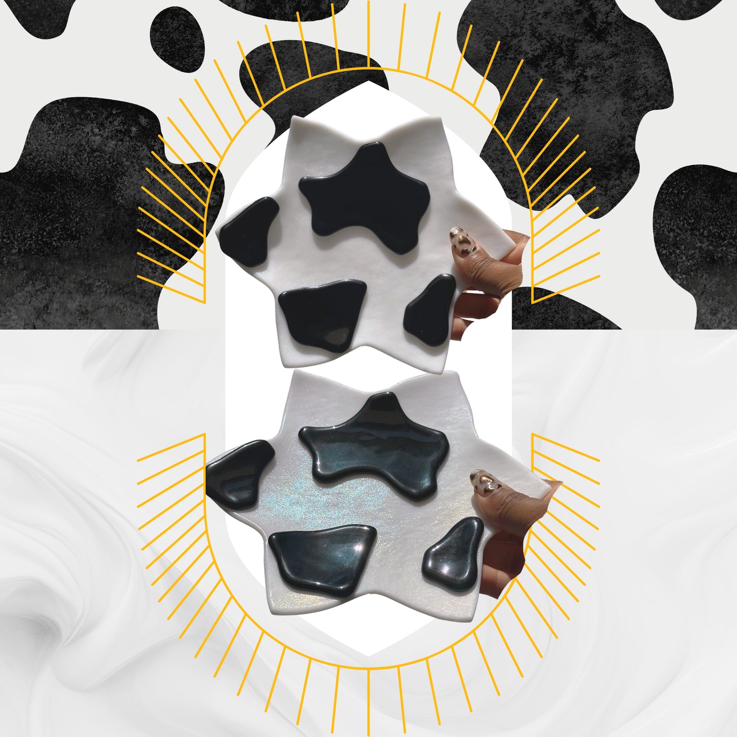 Black & White Iridescent Star Cow Dish