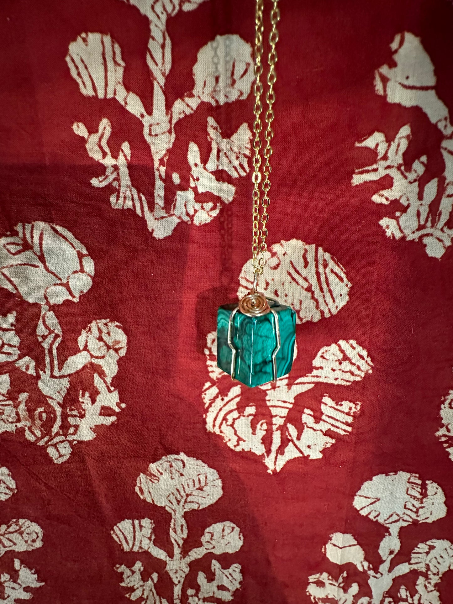 ADORNMENTS- Malachite Pendants- Handwrapped Crystal Necklaces
