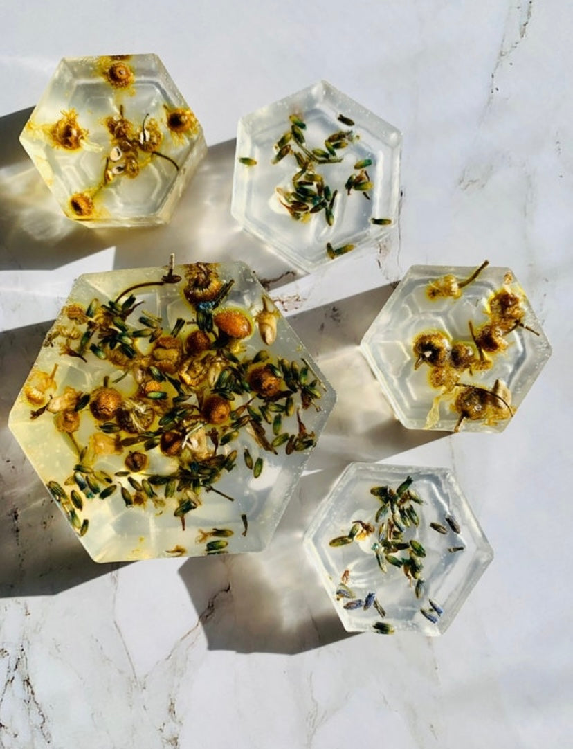 “Lavender Me in Love” Bars- 2oz Honeycomb, 4oz Massage Bar & 1oz Minis