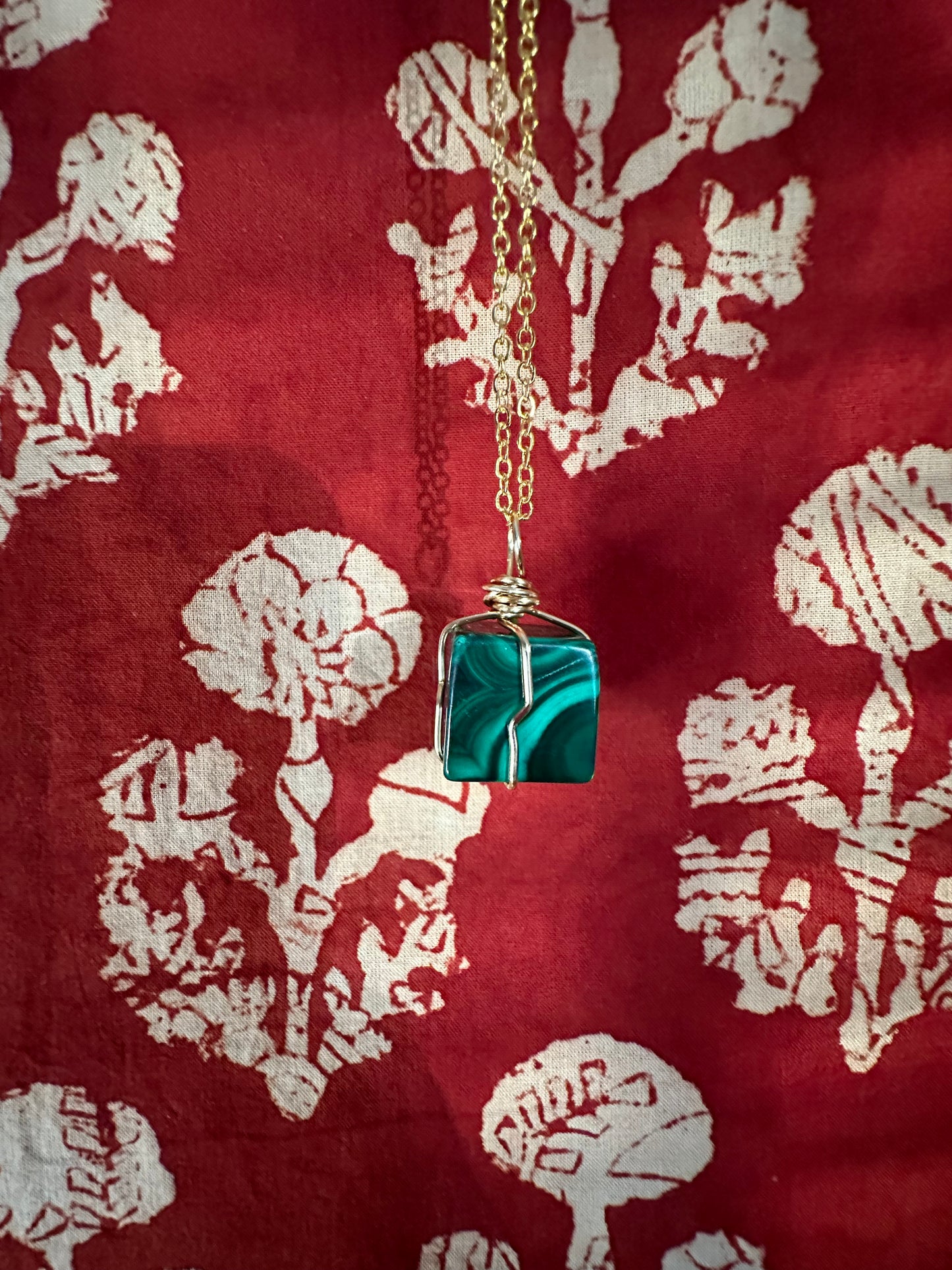 ADORNMENTS- Malachite Pendants- Handwrapped Crystal Necklaces