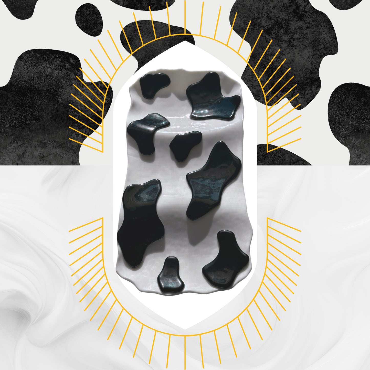 Black & White Large Rectangle Cow Tri-Dish