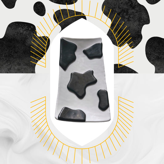 Black & White Long Rectangle Cow Dish